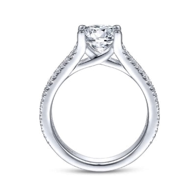 14K White Gold Diamond 3 Row Shank Engagement Ring