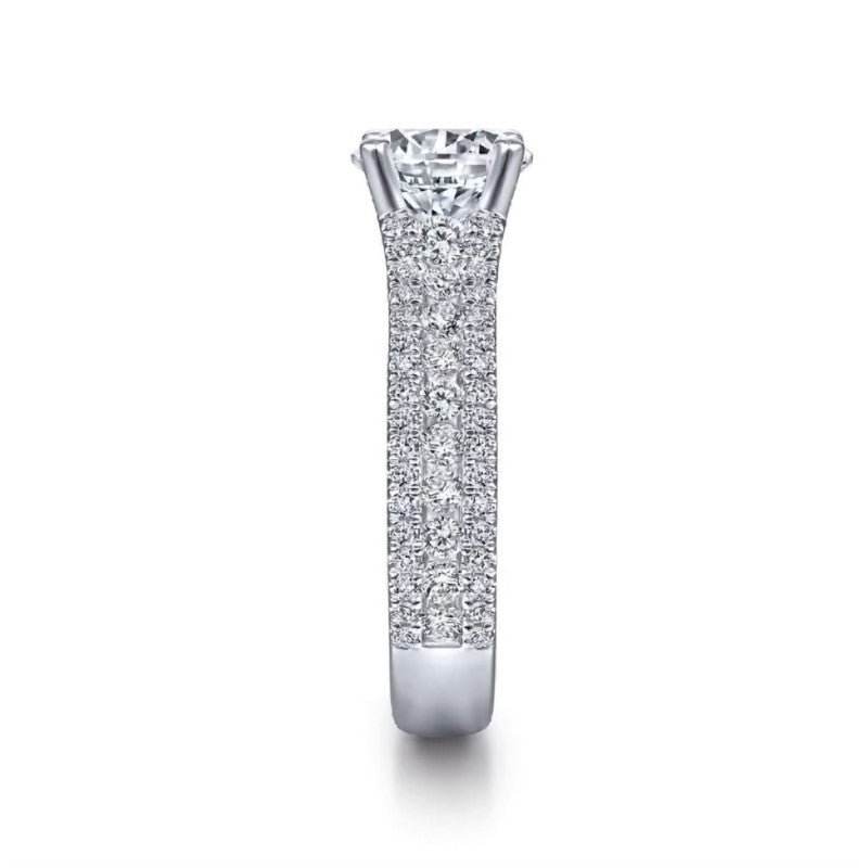 14K White Gold Diamond 3 Row Shank Engagement Ring
