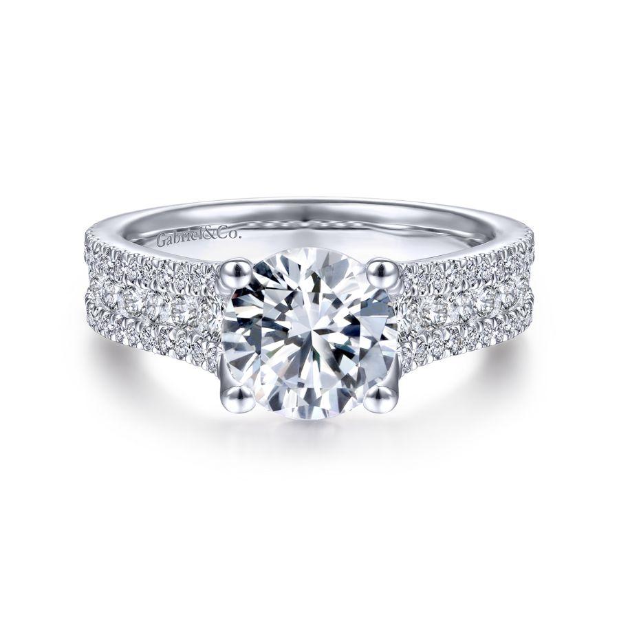 White Gold Diamond 3 Row Shank Engagement Ring