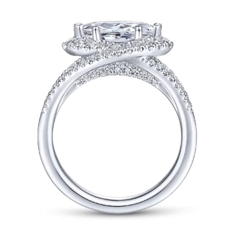 White Gold Split Shank Marquise Diamond Halo Engagement Ring