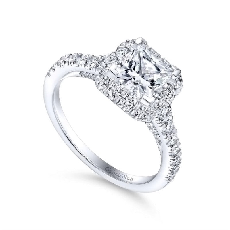 White Gold Square Halo Diamond Engagement Ring