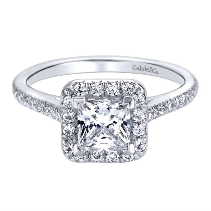 14K White Gold Diamond Square Halo Engagement Ring