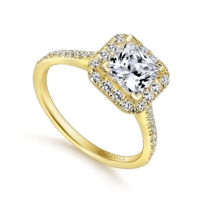 14K Yellow Gold Square Halo Engagement Ring