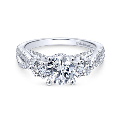 14K White Gold Diamond Split Shank Engagement Ring