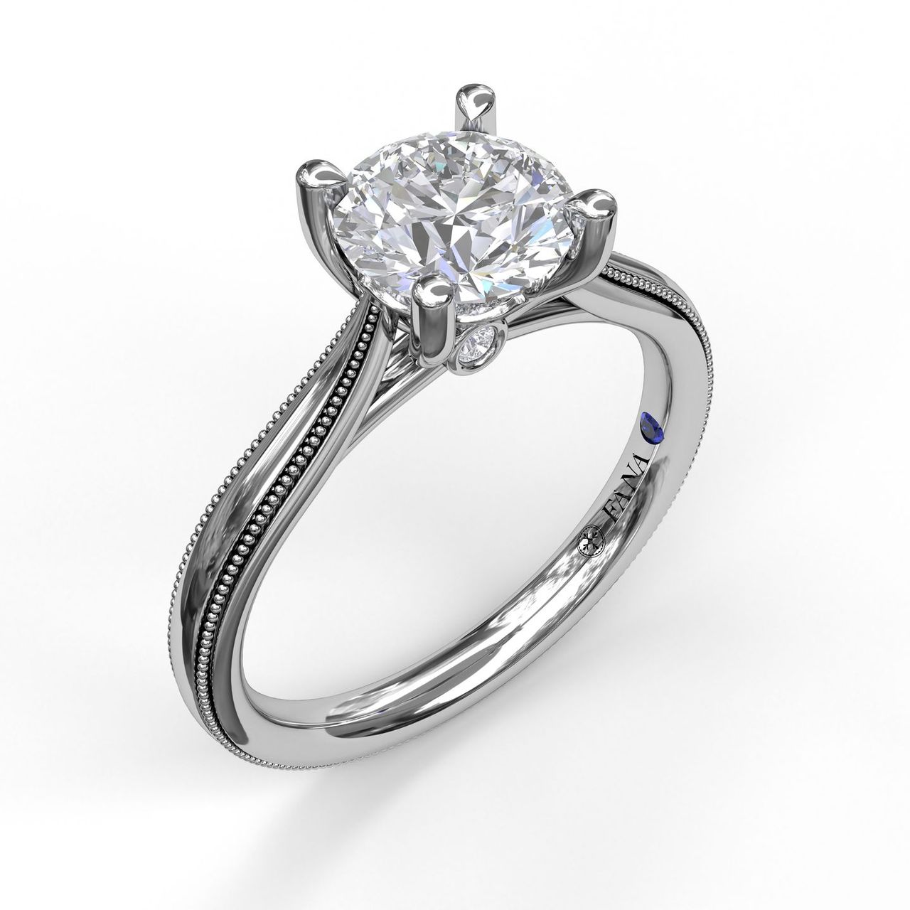 White Gold Diamond Under Carriage and Milgrain Shank Engagement Ring