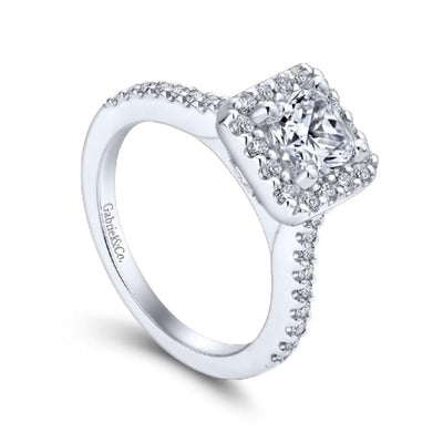 14K White Gold Diamond Square Halo Engagement Ring