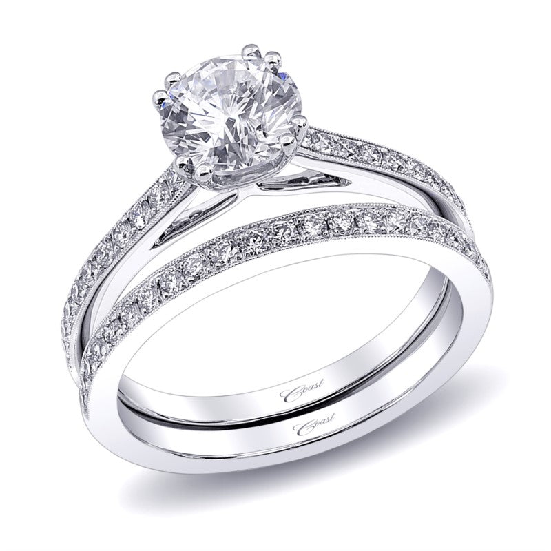 White Gold Diamond Milgrain Engagement Ring