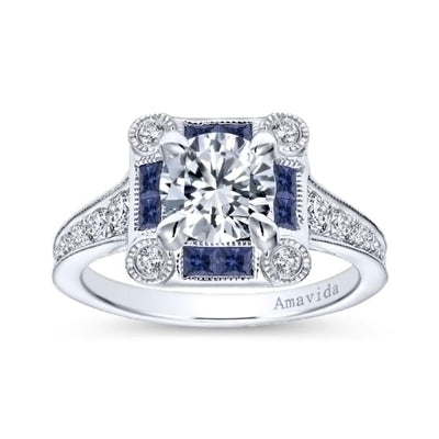 White Gold Diamond and Sapphire Halo Engagement Ring