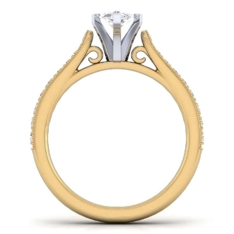 Gold Diamond Milgrain Marquise Engagement Ring