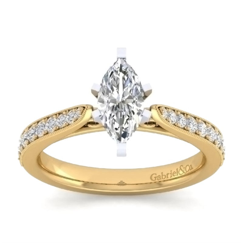 Yellow Gold Diamond Milgrain Marquise Engagement Ring