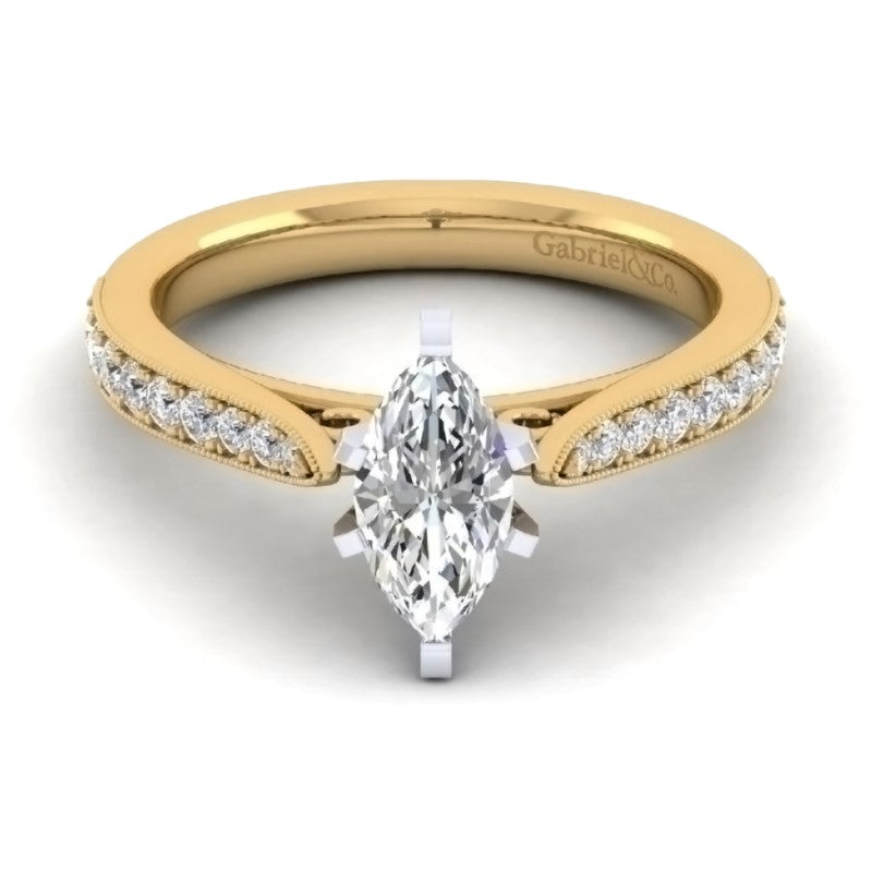 Yellow Gold Diamond Milgrain Marquise Engagement Ring