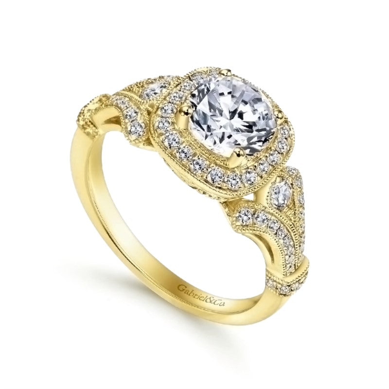 Yellow Gold Diamond Cushion Halo Engagement Ring