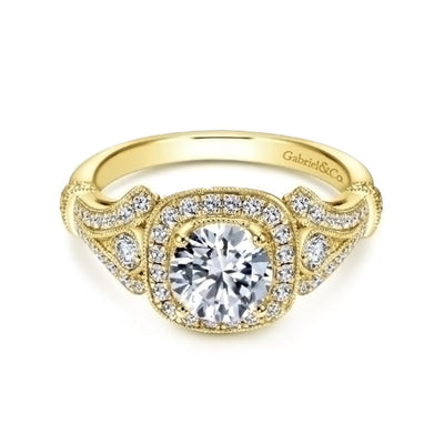 Yellow Gold Diamond Cushion Halo Engagement Ring