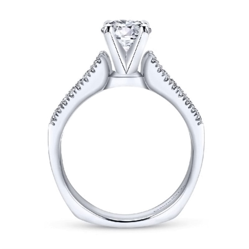 White Gold 3 Row Diamond Shank Engagement Ring