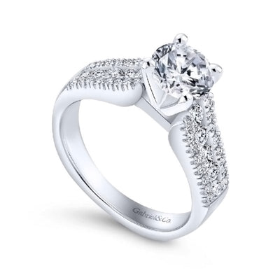 14K White Gold 3 Row Diamond Shank Engagement Ring