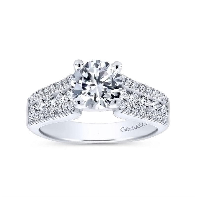 14K White Gold 3 Row Diamond Shank Engagement Ring