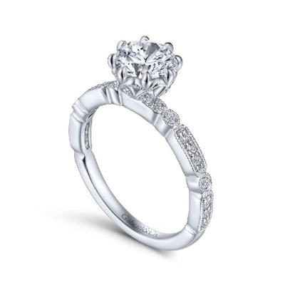 14K White Gold Diamond Milgrain Engagement Ring