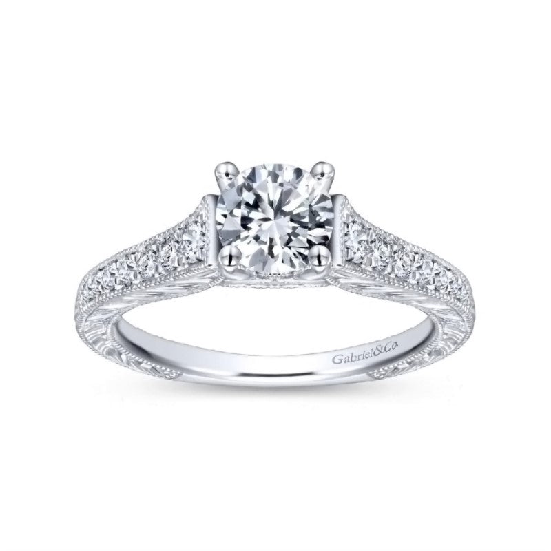 Gold Diamond Milgrain Engagement Ring