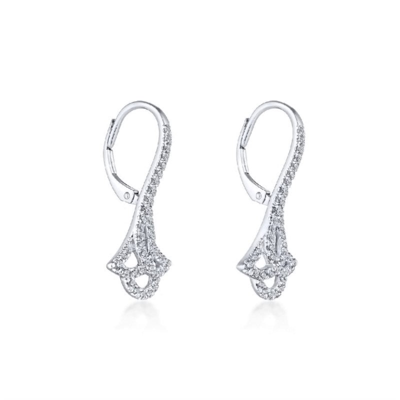 White Gold Elongated Pave Diamond Openwork Drop Earrings