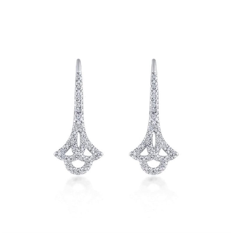 14K White Gold Elongated Pave Diamond Openwork Drop Earrings