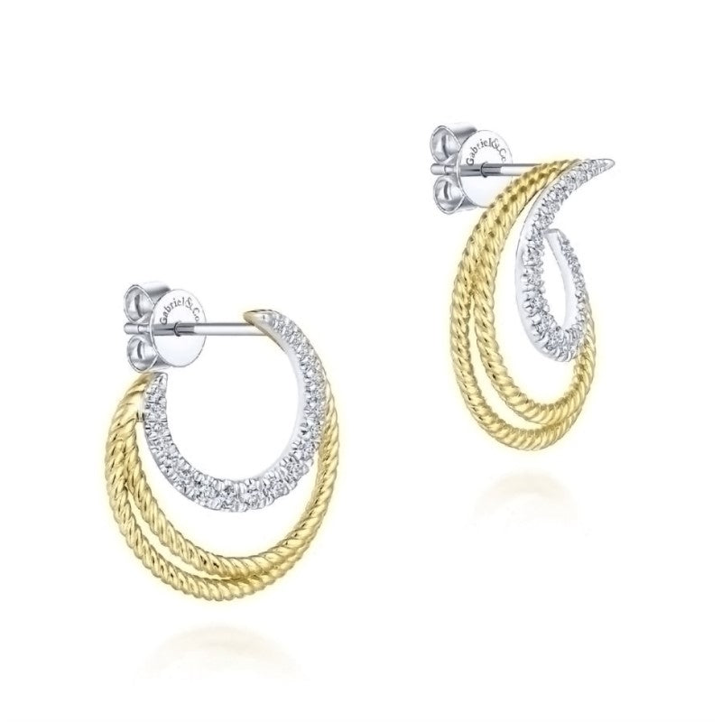Yellow/White Gold Twisted Crescent Diamond Stud Earrings