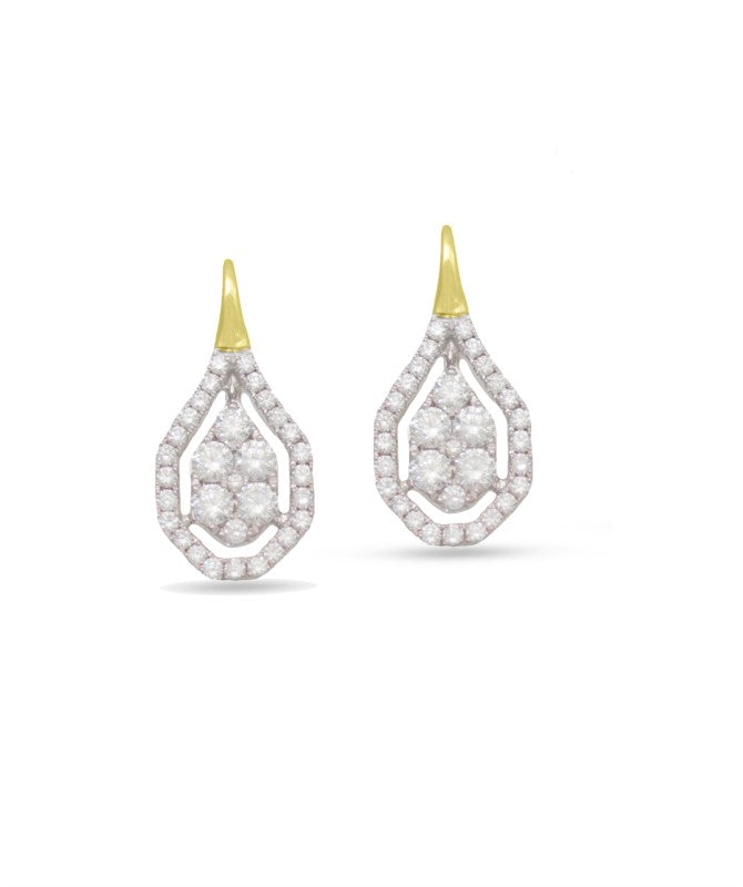 Yellow and White Gold Drop Earrings with Diamond Halo