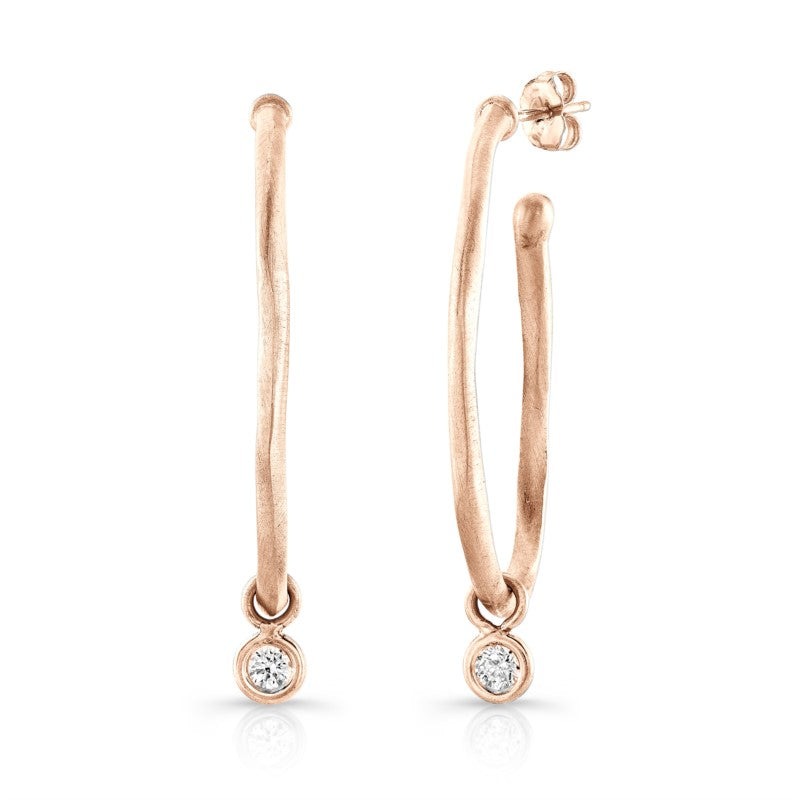 Rose Gold Diamond Drops on Hammer Hoop Earrings