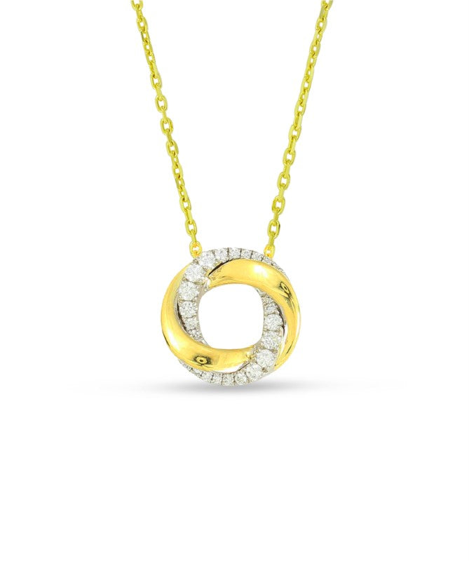 Yellow and White Gold Diamond Interlock Circle Pendant