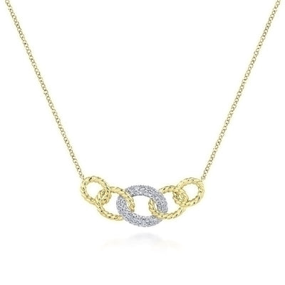 Yellow/White Gold Link Chain Diamond Necklace