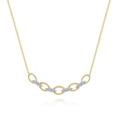 Yellow/White Gold Twisted Chain Link Diamond Necklace