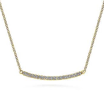 Yellow Gold Curving Diamond Bar Necklace