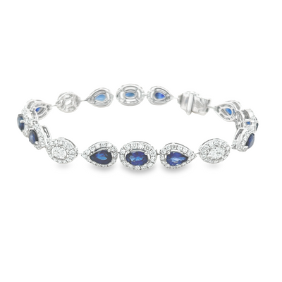 Pear and Oval Sapphire Diamond Halo Bracelet