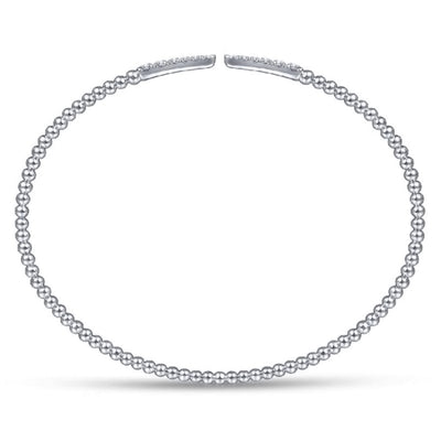 14K White Gold Beaded Bangle with Diamond Pointed Accents