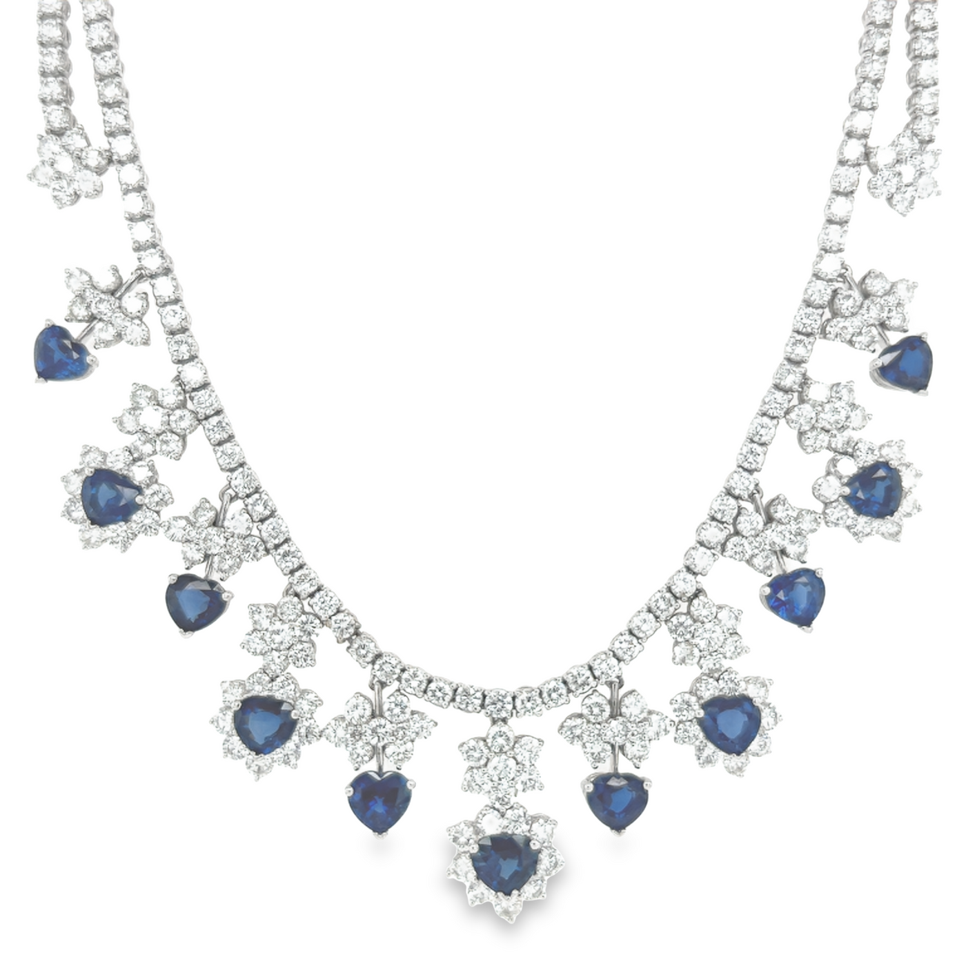 Heart Sapphire Diamond Dangle Necklace