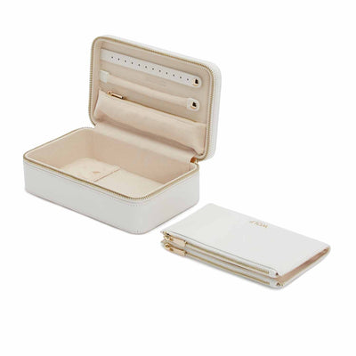 White Leather Zip Jewelry Case