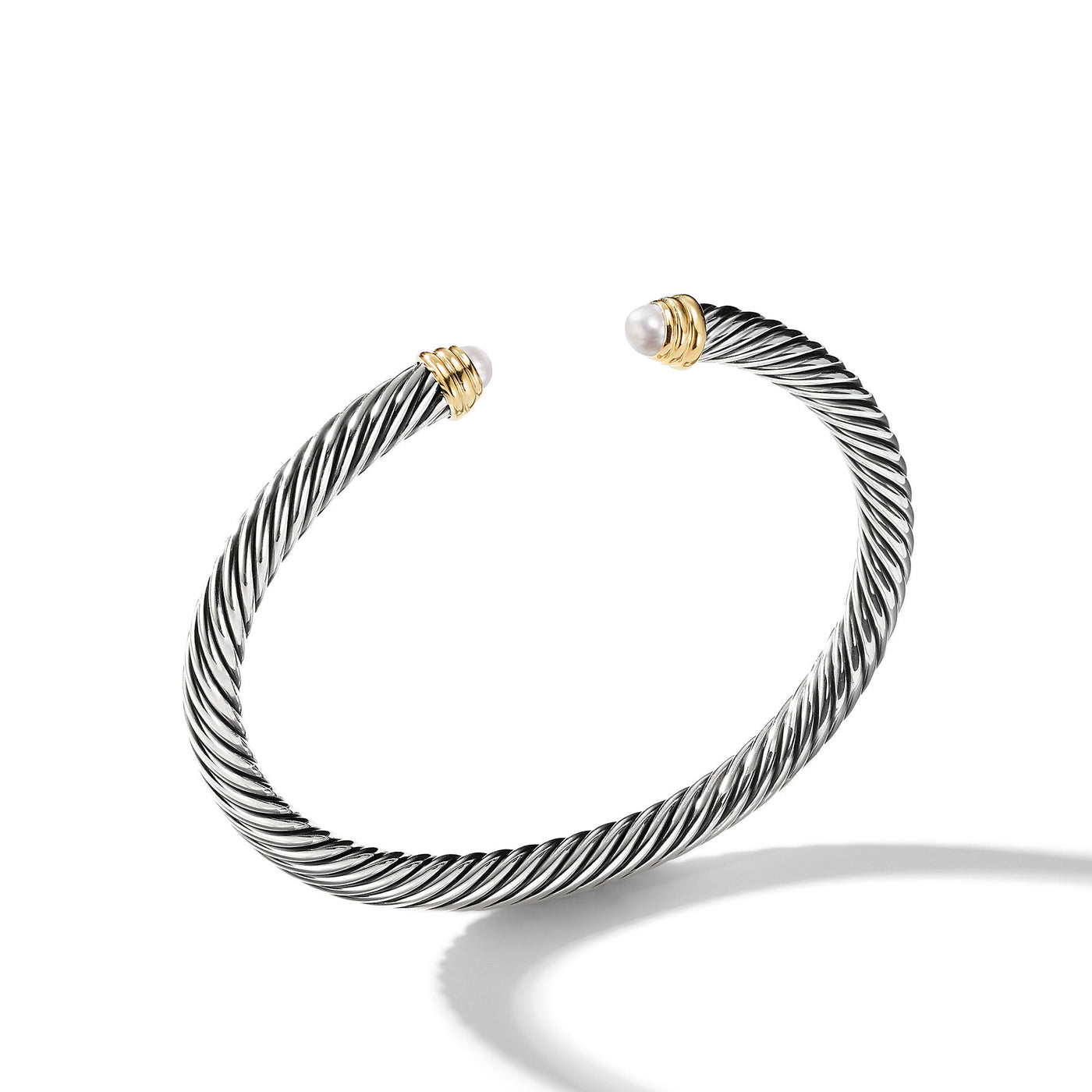 Classic Cable Bracelet in Sterling Silver with 14K Yellow Gold and Pearls\, 5mm