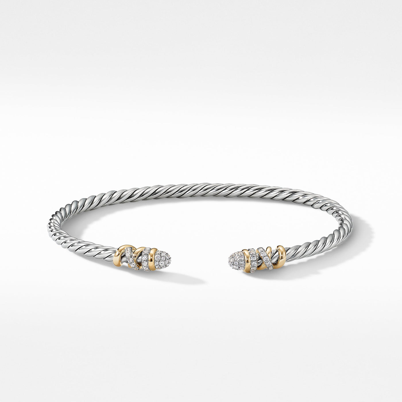 Petite Helena Classic Cable Bracelet in Sterling Silver with 18K Yellow Gold and Diamonds\, 3mm