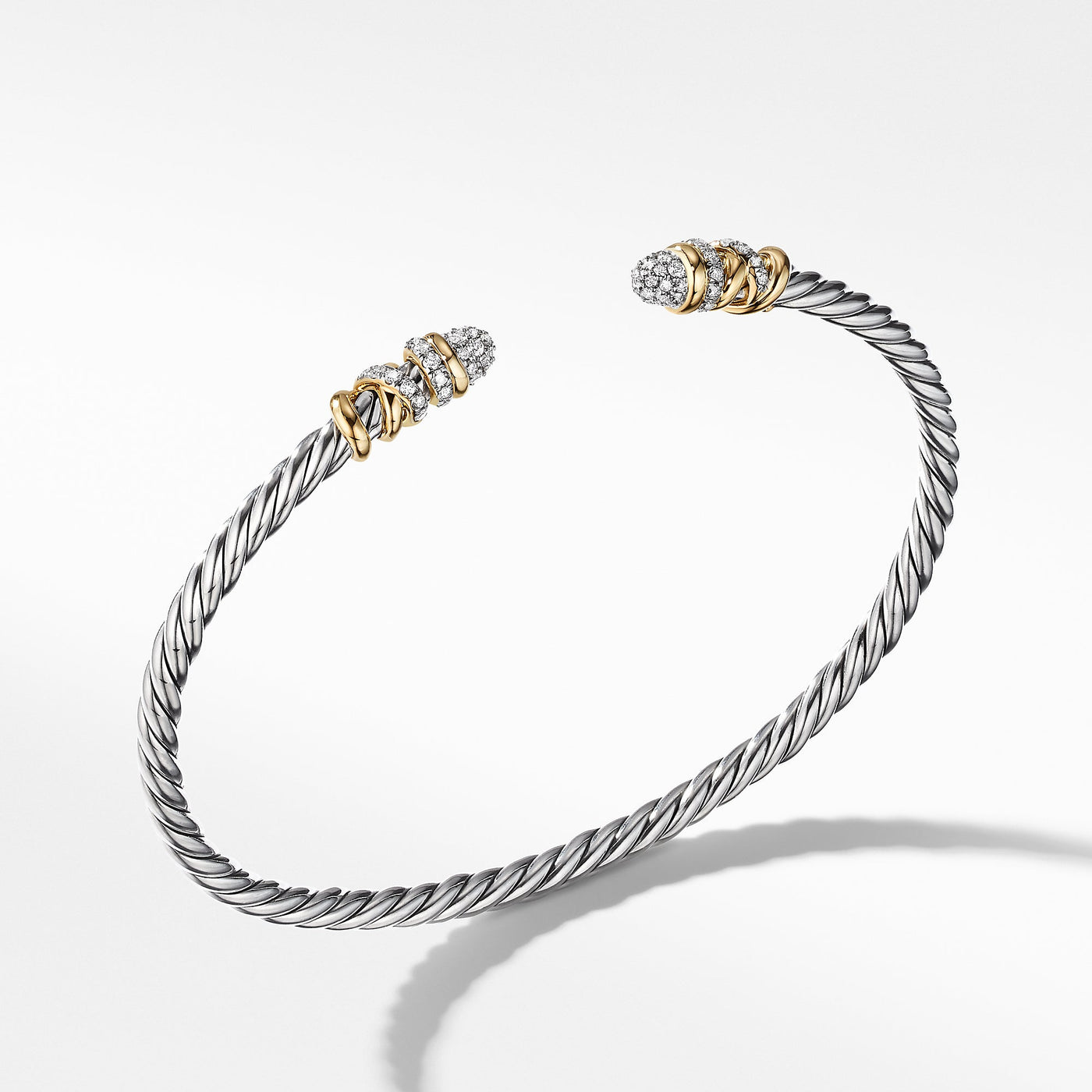 Petite Helena Classic Cable Bracelet in Sterling Silver with 18K Yellow Gold and Diamonds\, 3mm