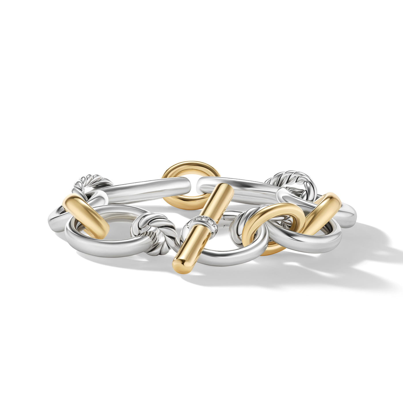 DY Mercer? Chain Bracelet in Sterling Silver with 18K Yellow Gold and Diamonds, 25mm