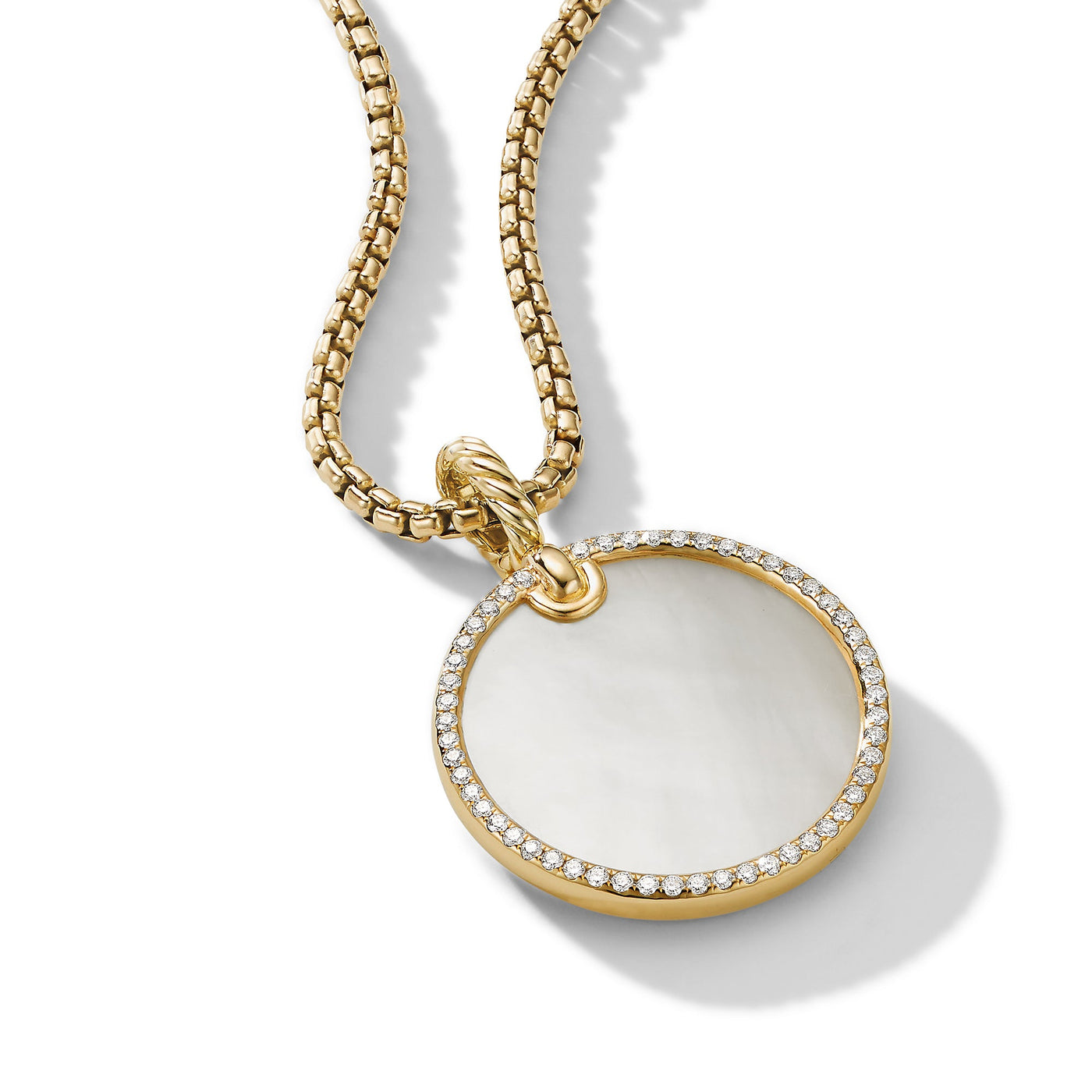 DY Elements® Disc Pendant in 18K Yellow Gold with Mother of Pearl and Diamond Rim\, 24mm
