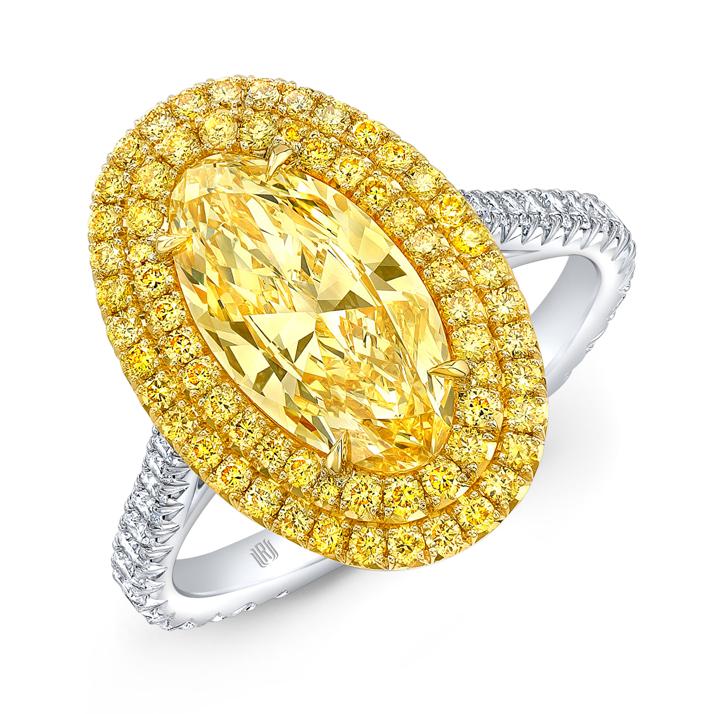 Oval Fancy Yellow Diamond Double Halo Ring
