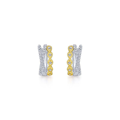 Yellow and White Gold Diamond Huggie Earrings