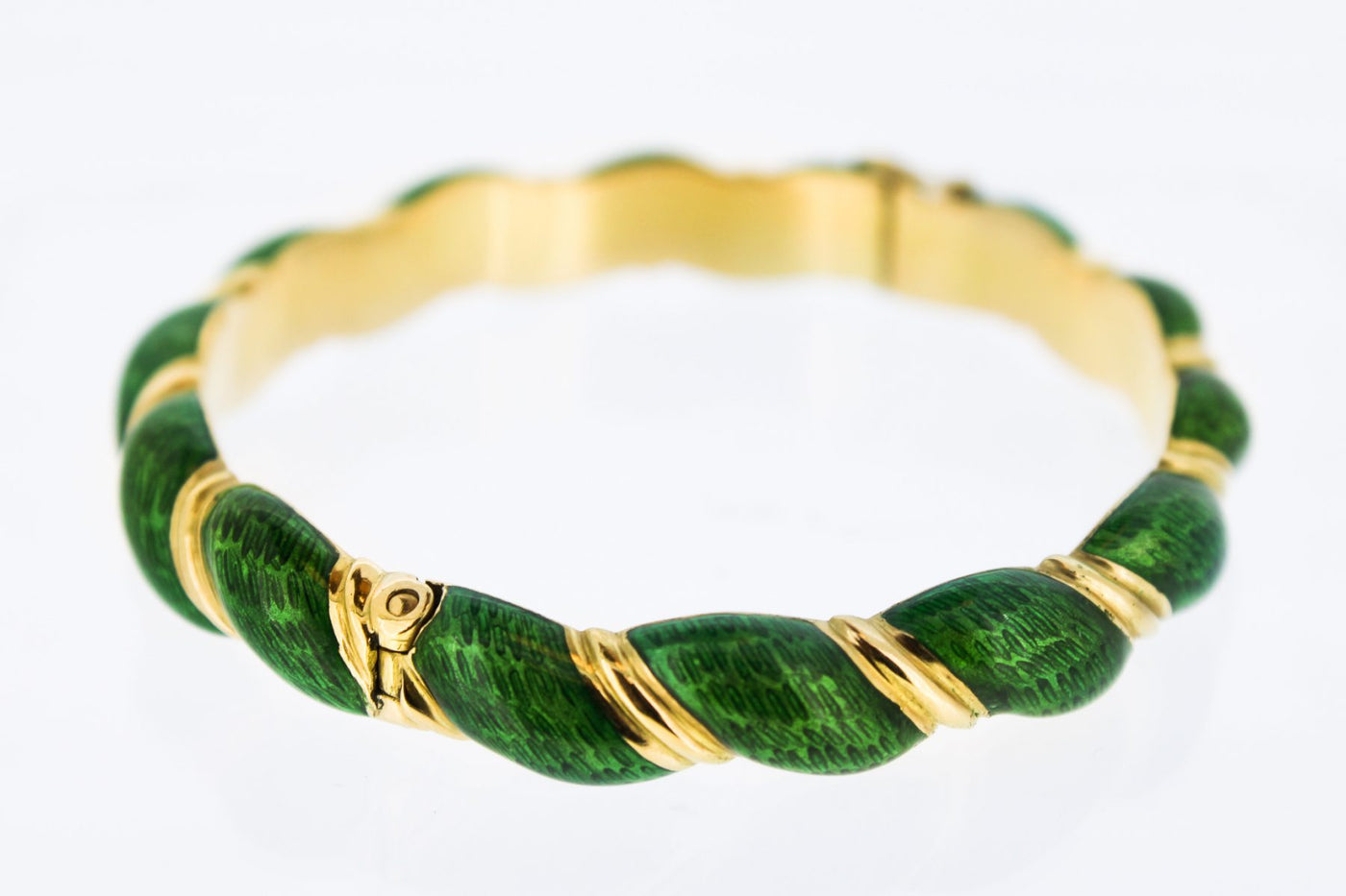 18kt Yellow gold Twisted Green Enamel Bracelet