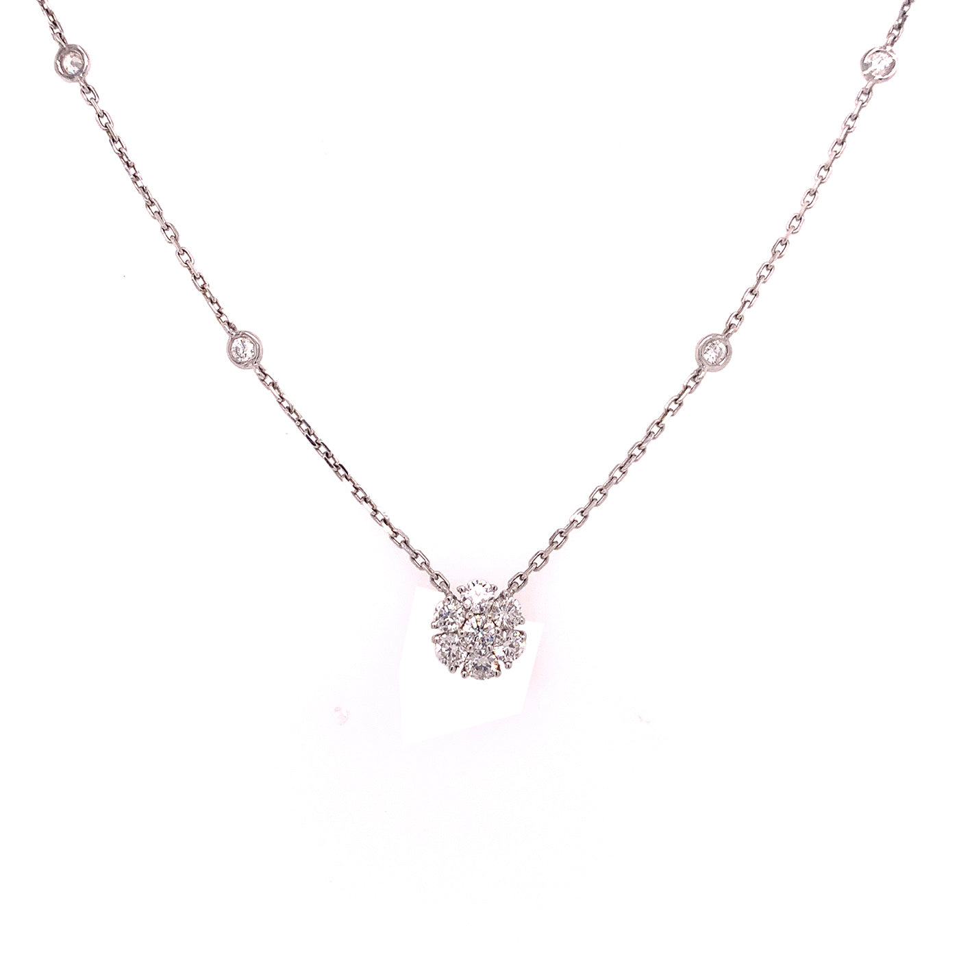 White Gold Diamond Cluster Necklace