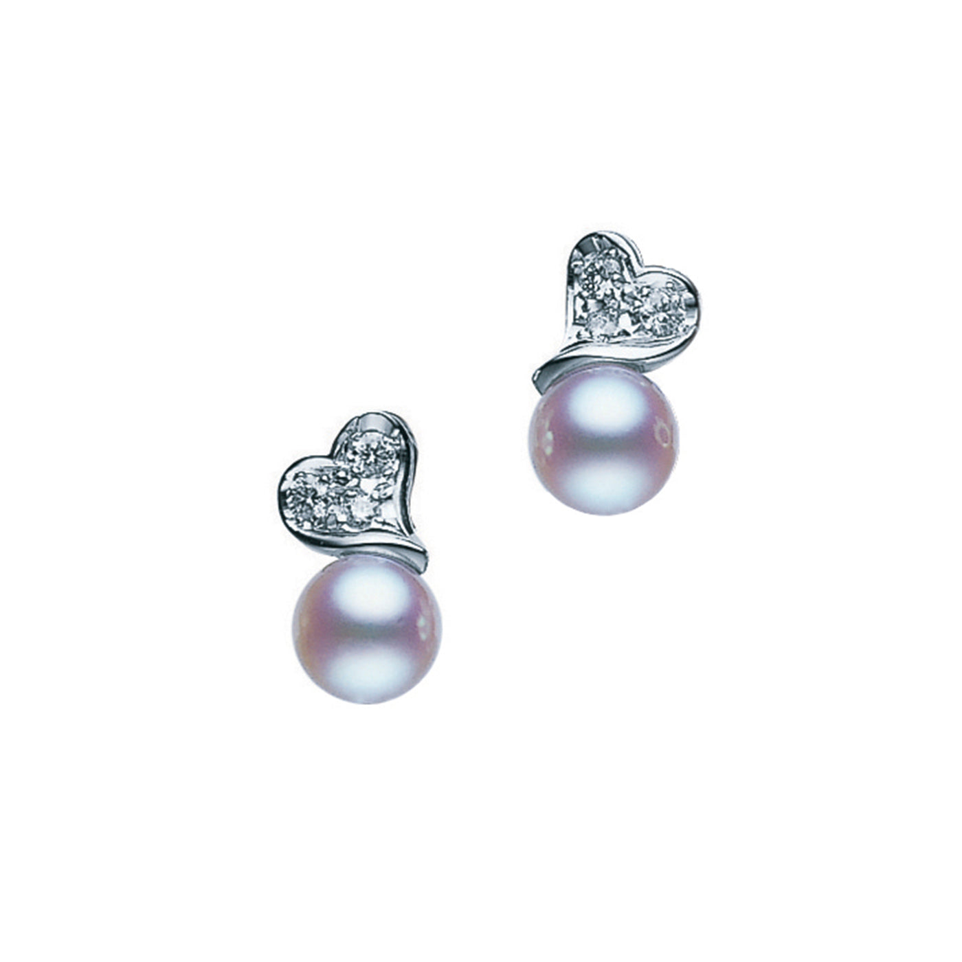 White Gold Diamond and Pearl Heart Earrings
