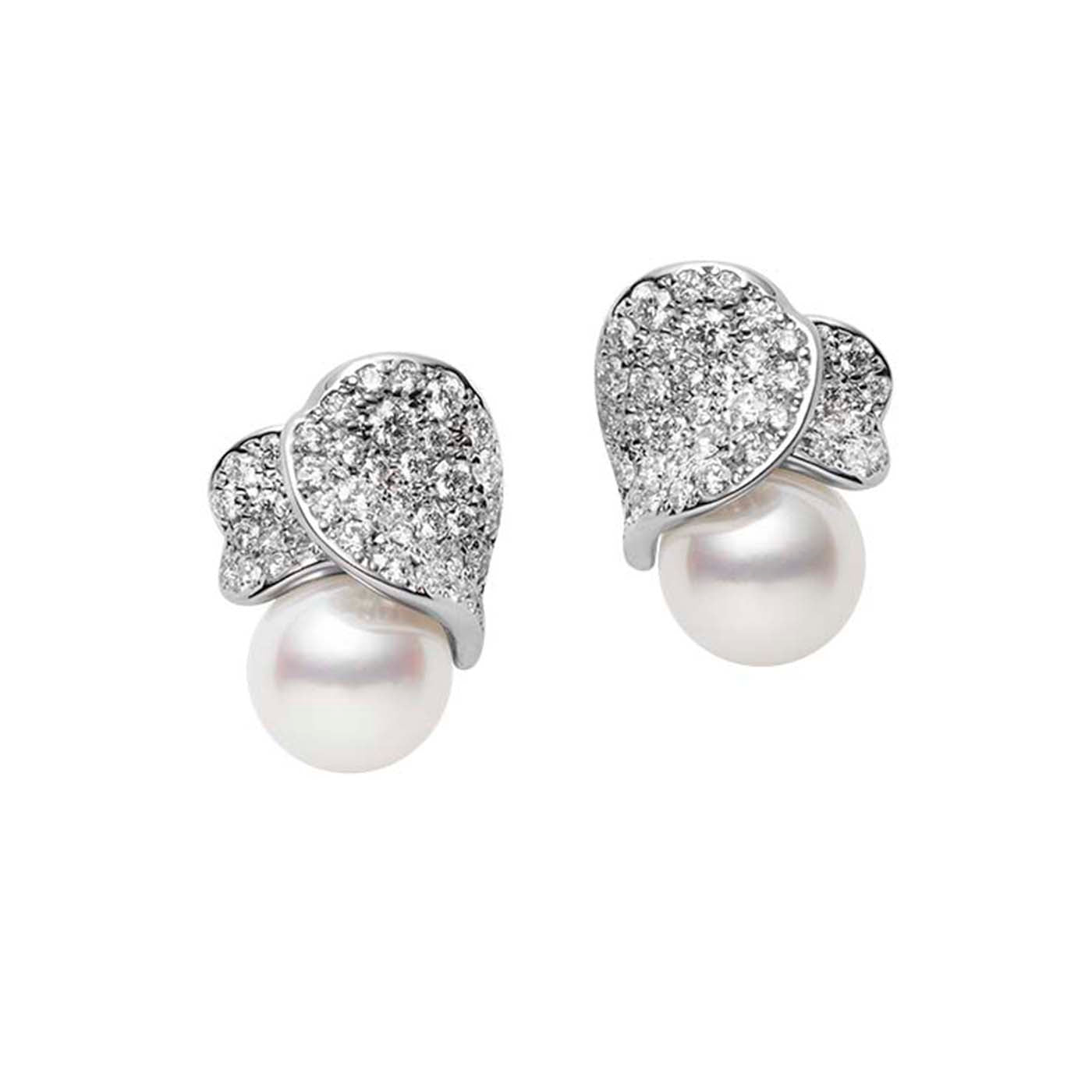 White Gold Diamond and Pearl Earrings