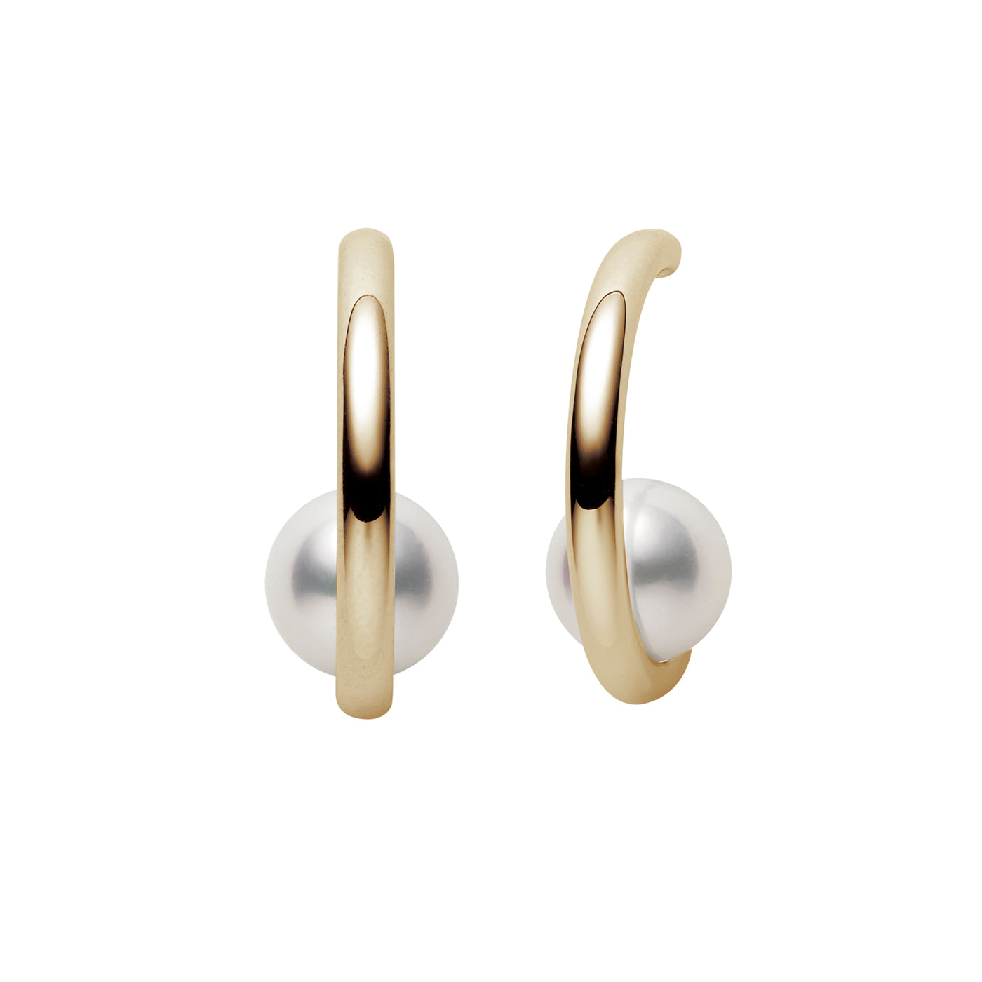 Yellow Gold Pearl Hoop Earrings