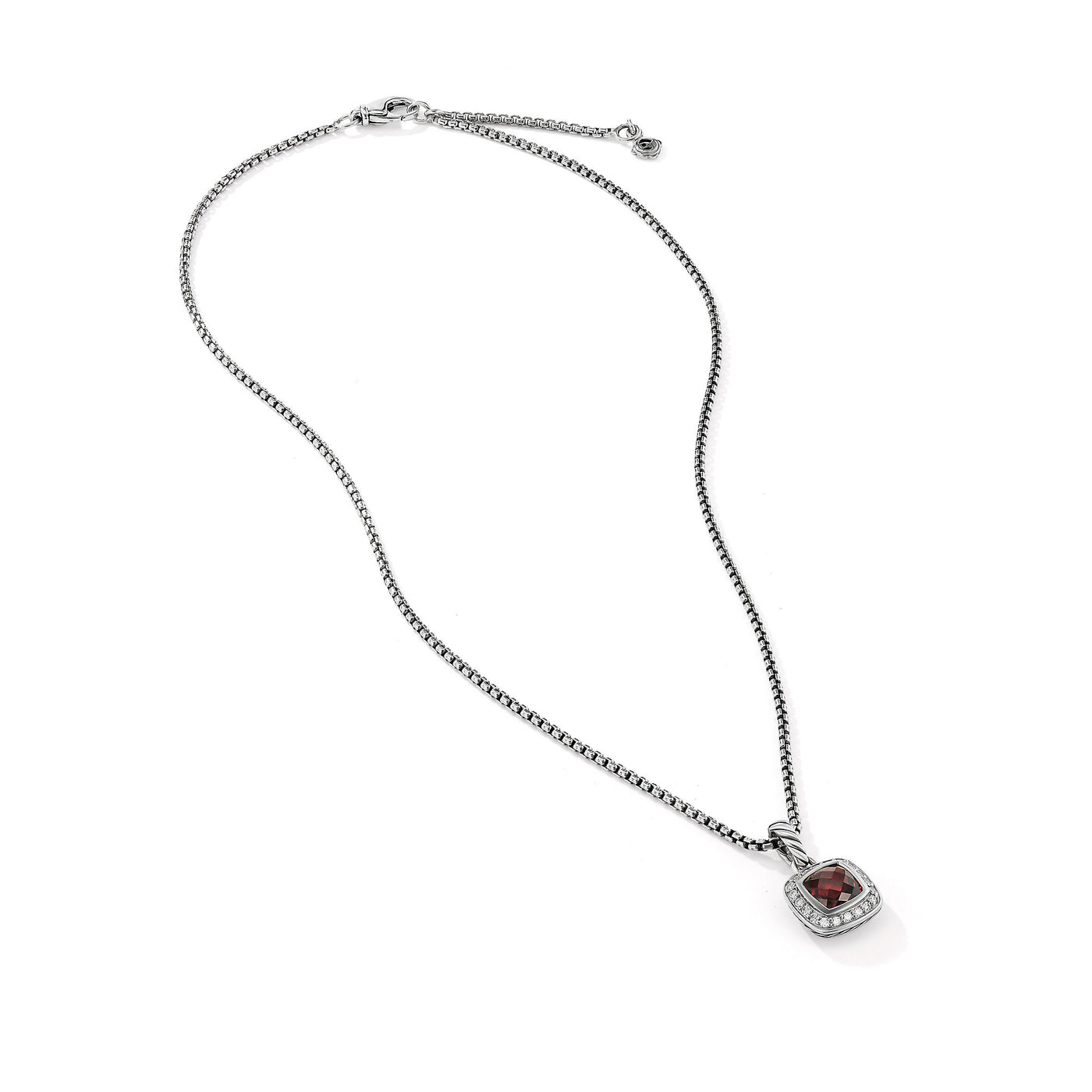 Petite Albion® Pendant Necklace in Sterling Silver with Garnet and Diamonds, 7mm