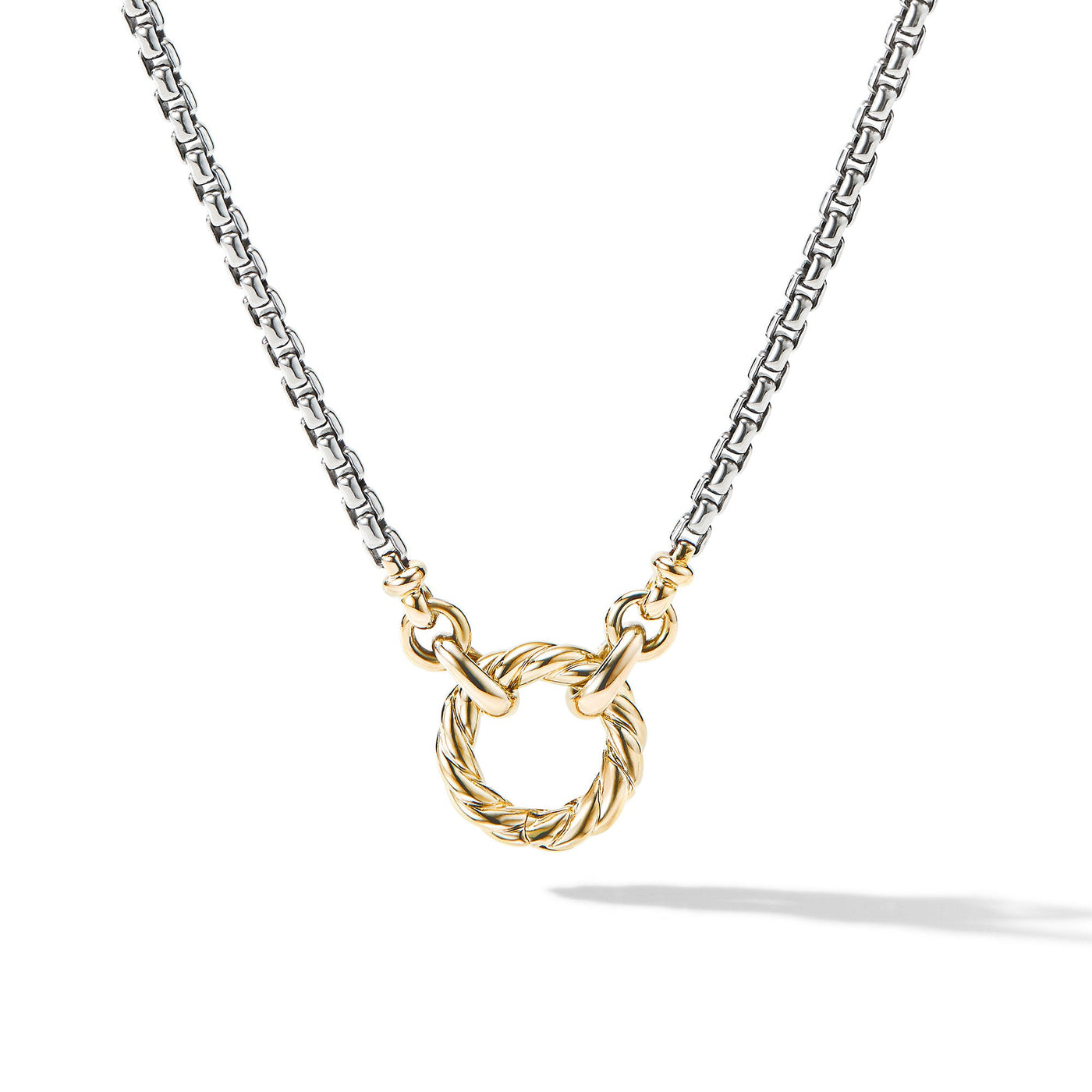 Cable Amulet Vehicle Box Chain Necklace in Sterling Silver with 18K Yellow Gold\, 2.7mm