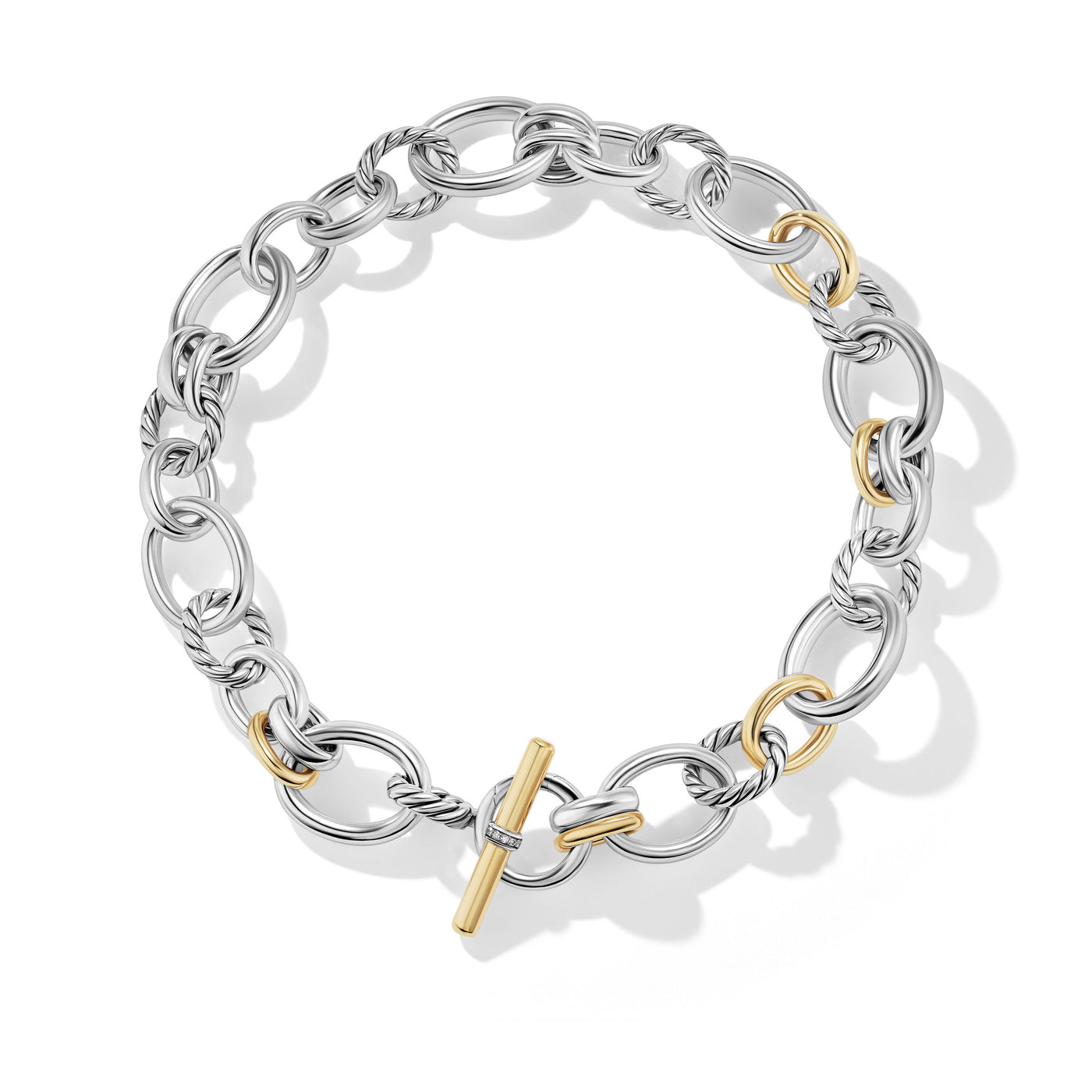 DY Mercer? Chain Necklace in Sterling Silver with 18K Yellow Gold and Diamonds, 25mm